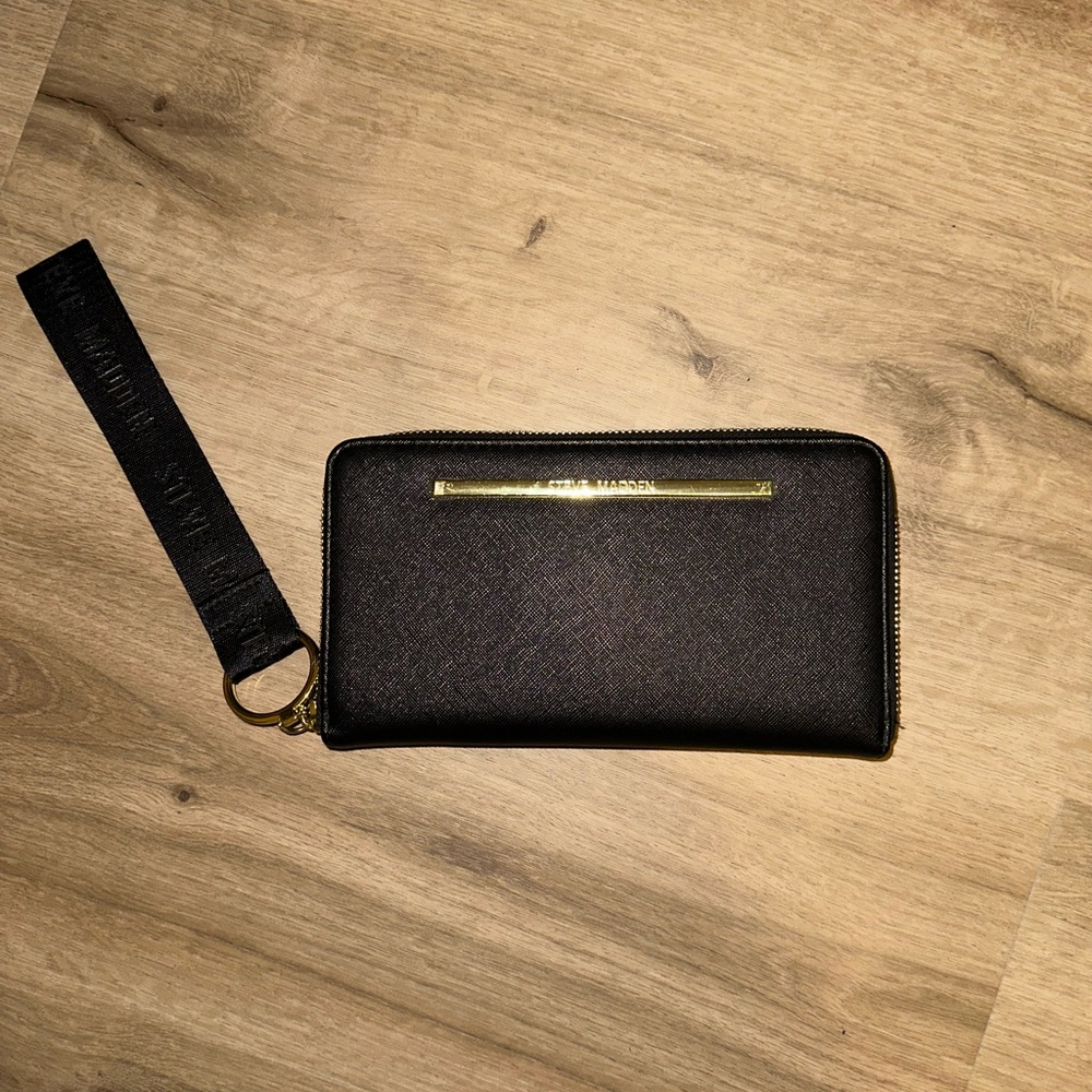 Steve Madden Black Wallet with Gold Detail